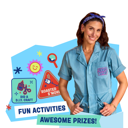 Camp Little Bites integrated summer campaign artwork with family photo and cookies